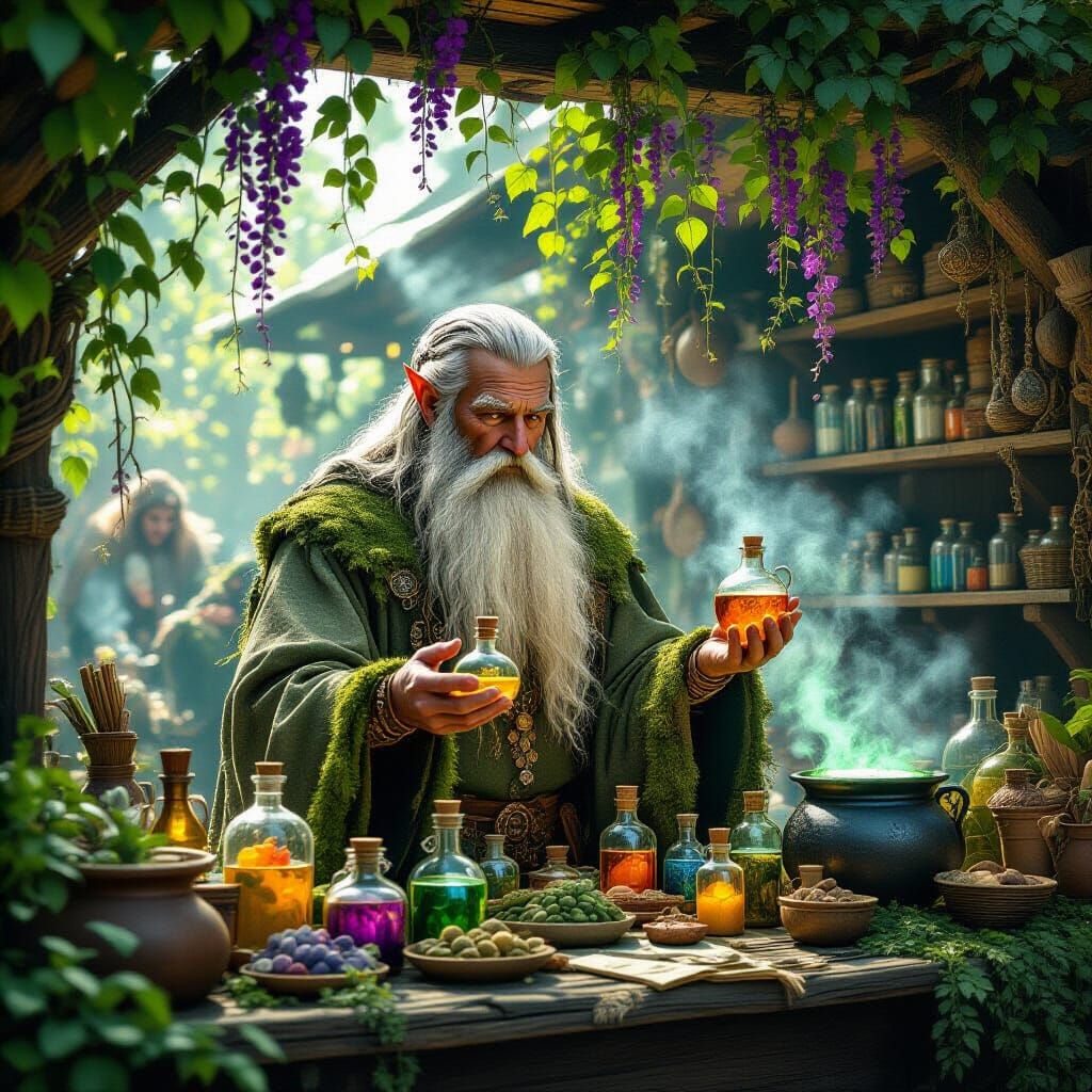 Druidic Herbalist Stall with Colorful Potions