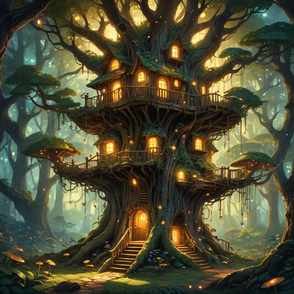 Mystical Treehouse in Enchanted Forest: Concept Art