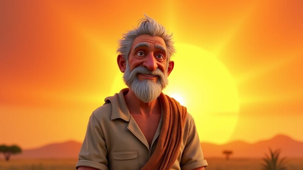 Gentle Man in Savannah: Pixar-Inspired 3D Art