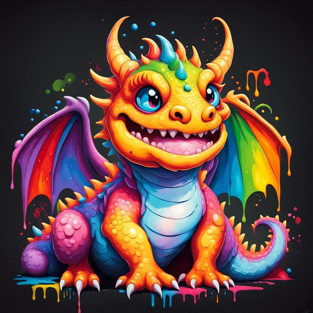 Colorful Dragon Graffiti Art with Rainbow Eyes