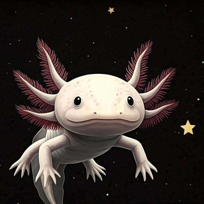 Vintage-Style Axolotl Reigns Supreme Among the Stars