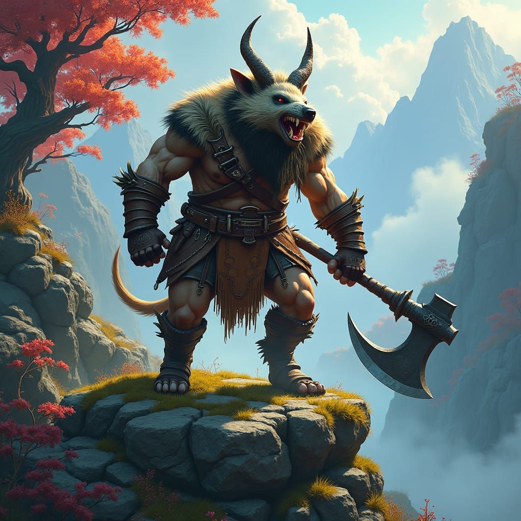 Honey Badger Barbarian in Fantasy Landscape