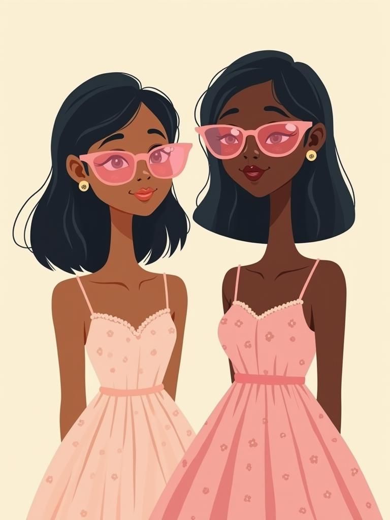 Two Girls with Sunglasses in Flat Illustration Style