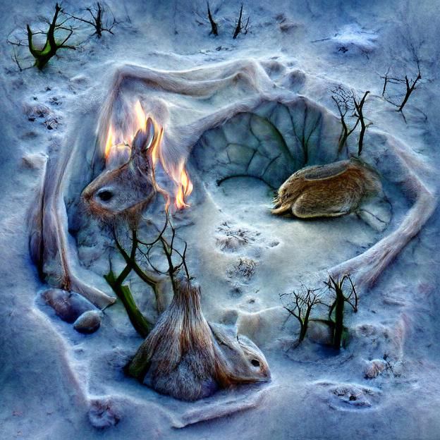 Winter Hare in Snowy Landscape