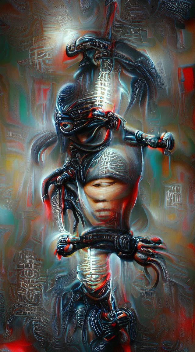 Giger-esque Cyborg Ninja with Head: 8K 3D Art