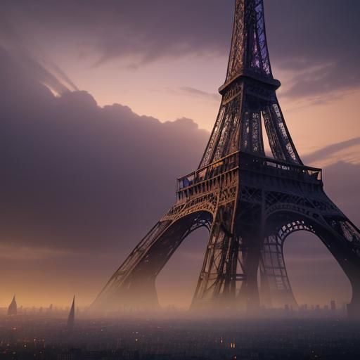 Eiffel Tower in Purple Twilight: Fantasy Concept Art