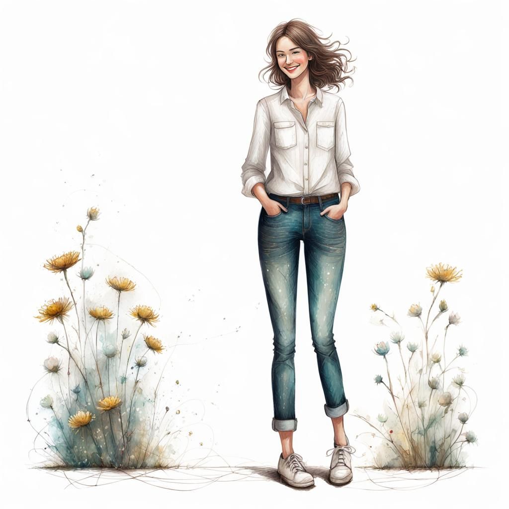 Smiling Girl Portrait with Bioluminescent Flora