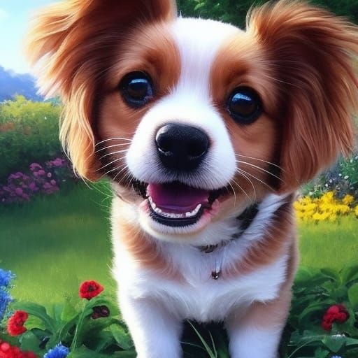 Happy Puppy Digging in Garden: Digital Illustration
