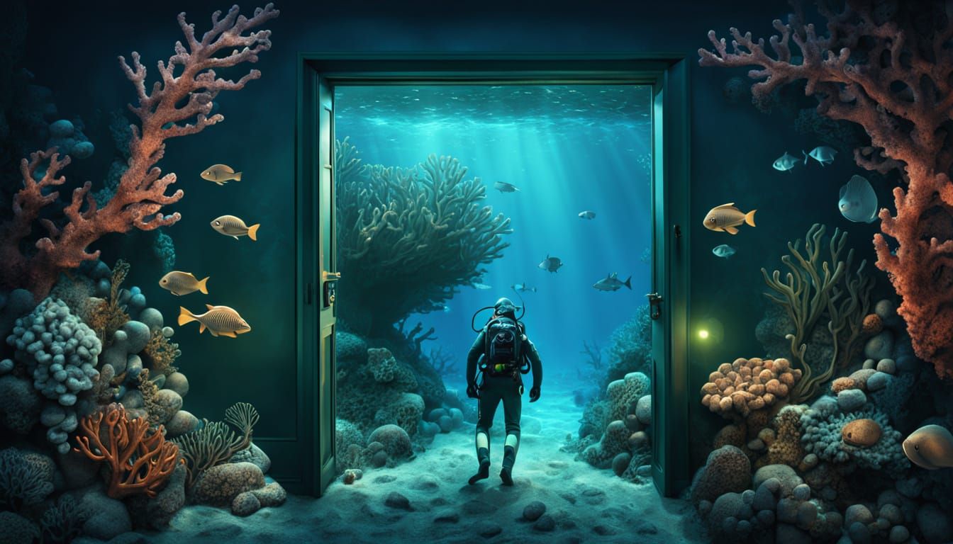 Mysterious Ocean Door Approaches: Hyper Realistic Digital Pa...
