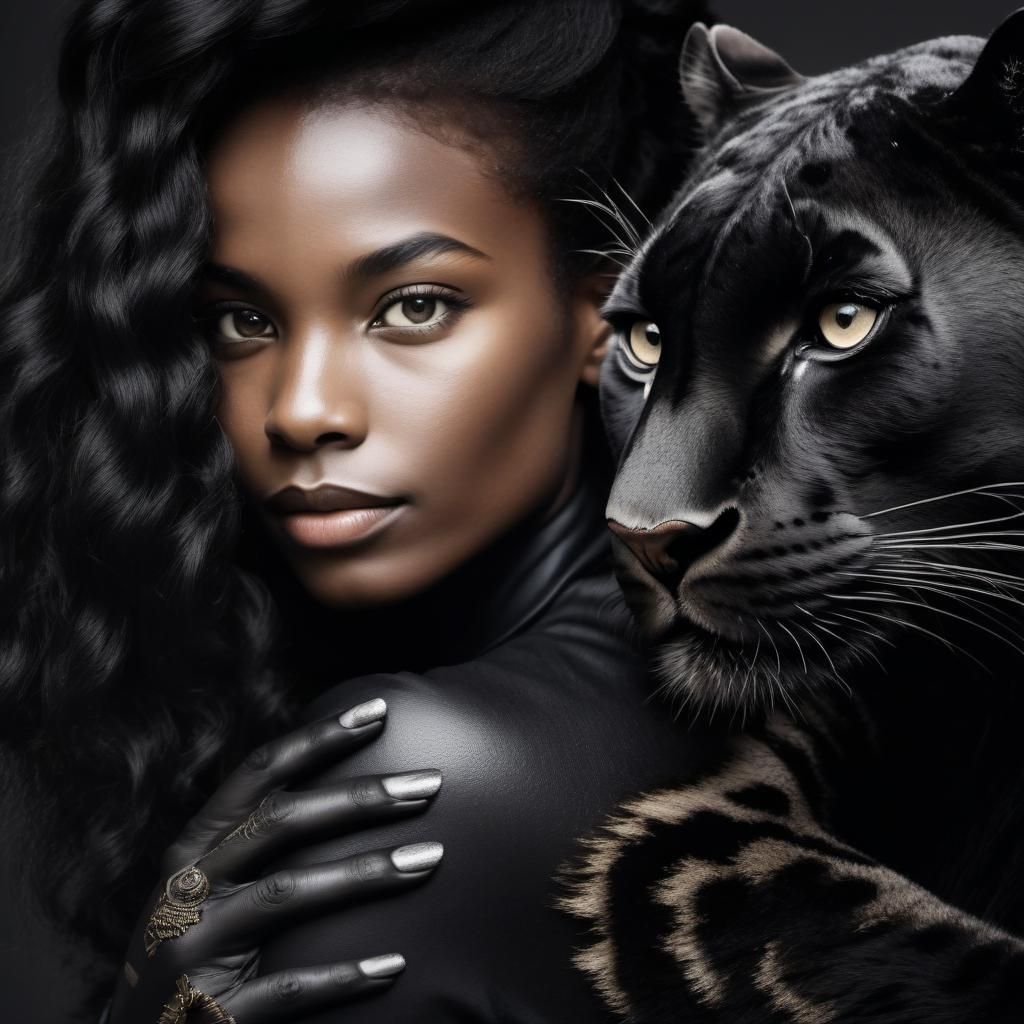 Elegant Woman with Majestic Black Panther