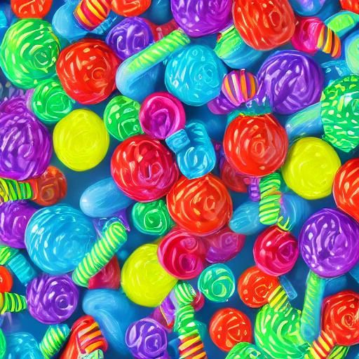 Seal-Dog-Human-Shark Hybrid in Candy City: Digital Illustrat...