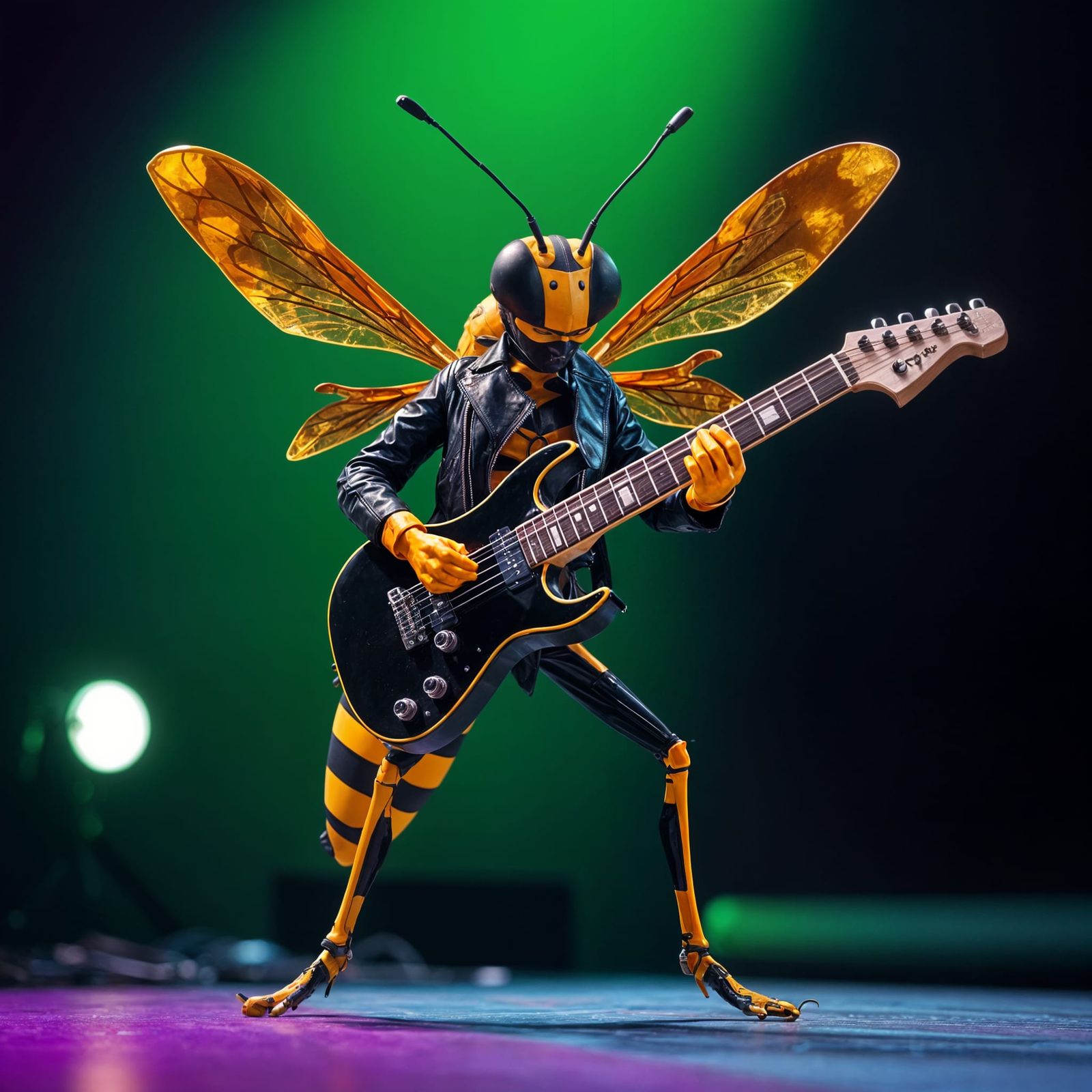 Wasp Plays Electric Guitar on Stage with Neon Lights