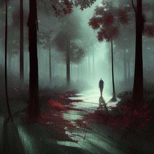 Eerie Forest of Shadows: Digital Illustration
