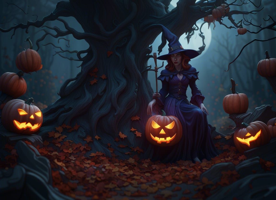Detailed Halloween Witch Matte Painting