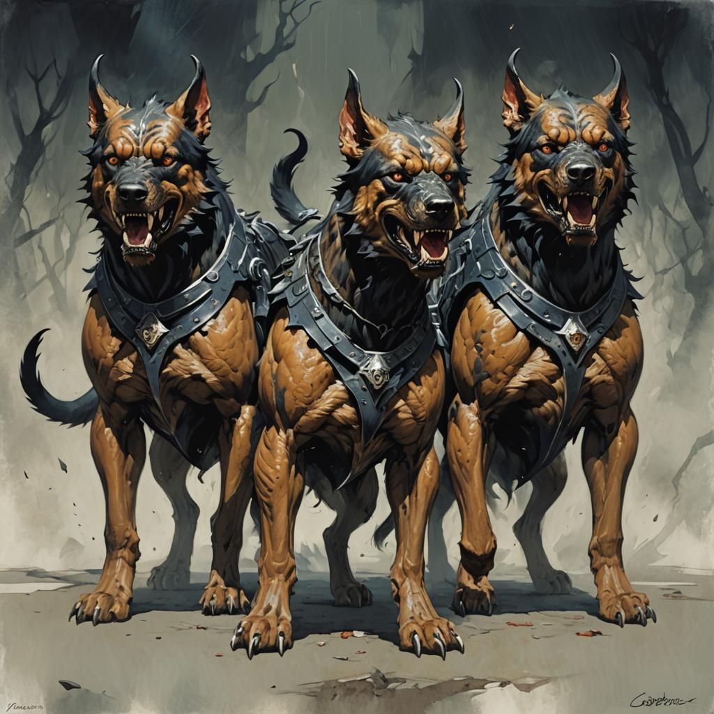Sinister Cerberus Image in Dark Fantasy Style