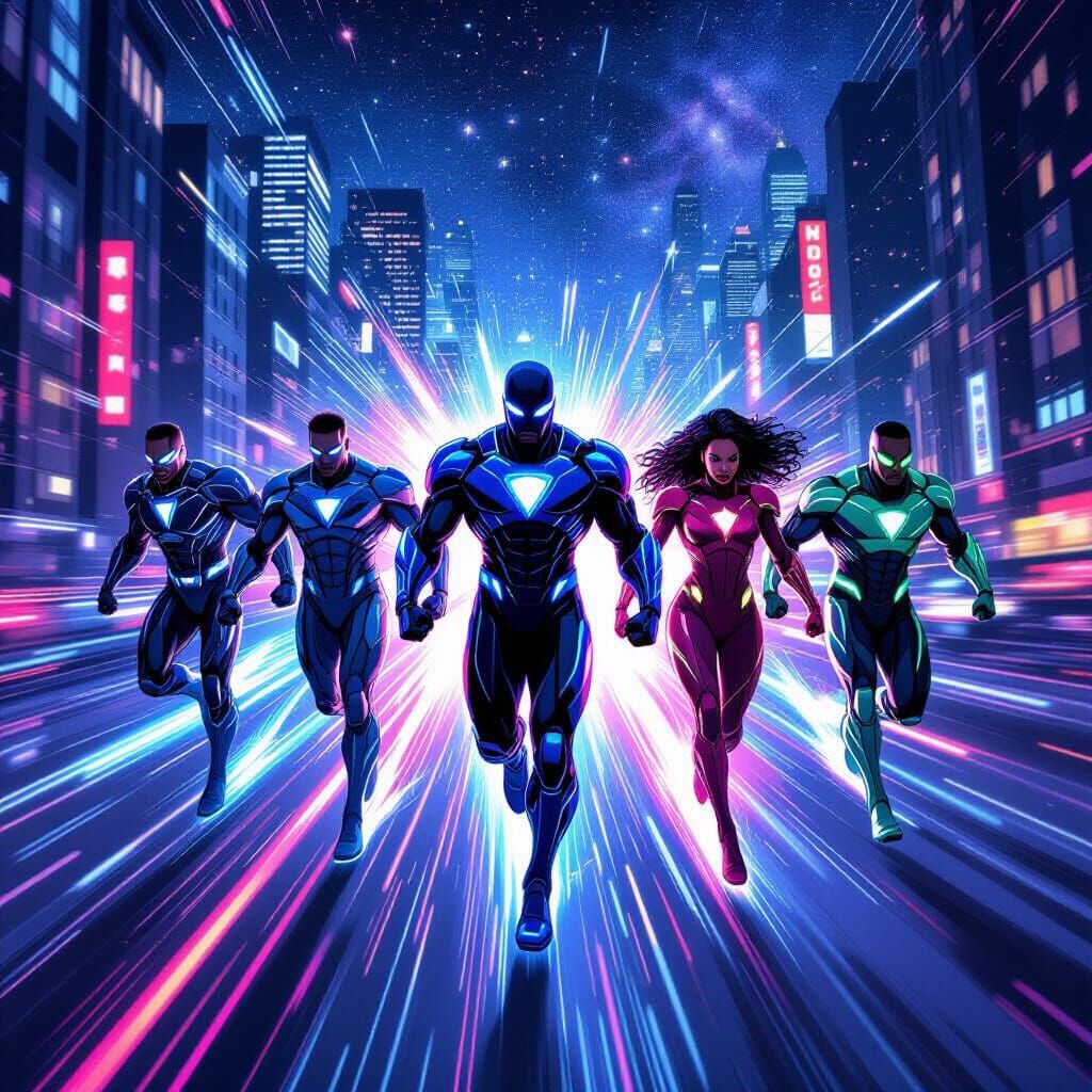 Black American Superheroes Teleporting from Earth to Space