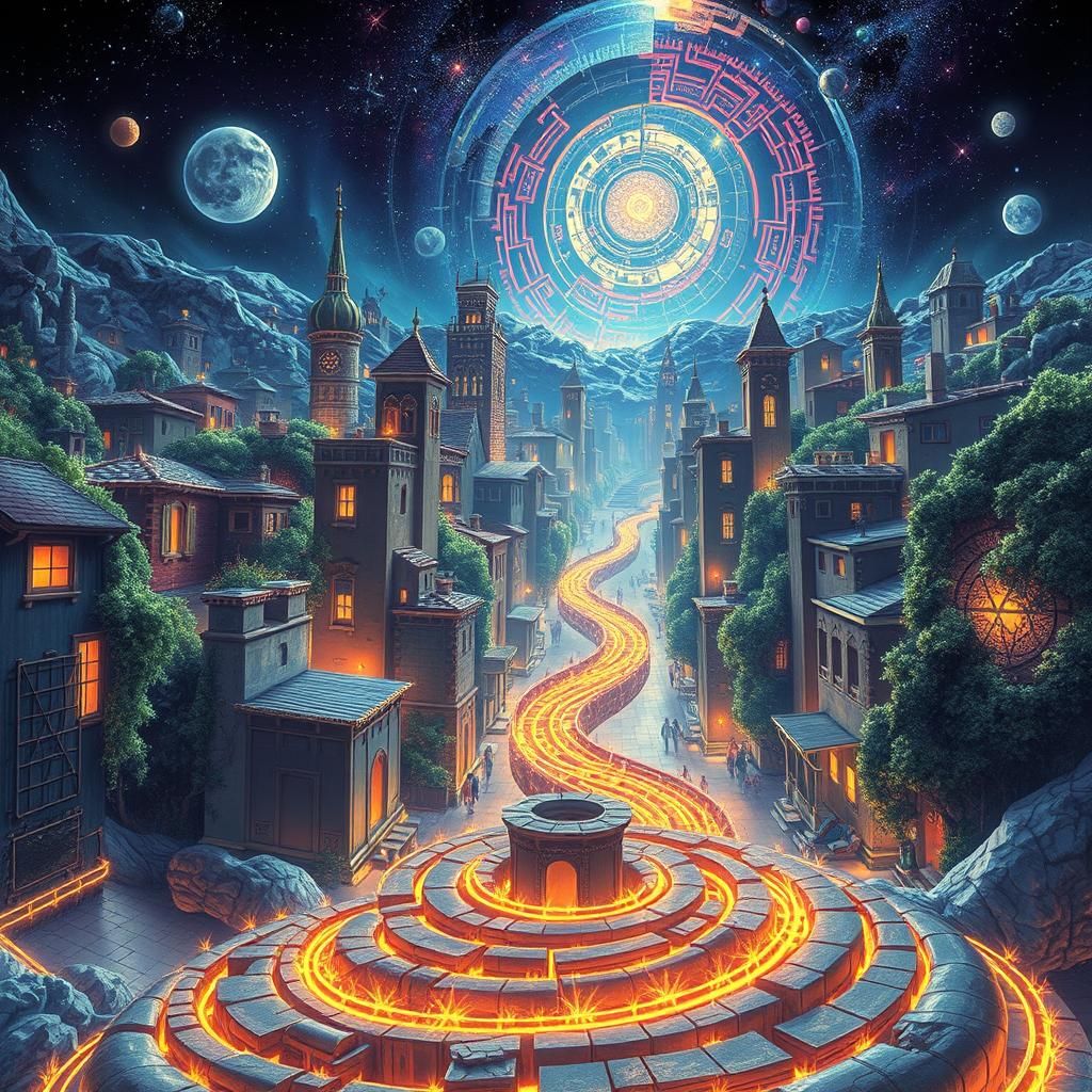 Cosmic Cityscape: Holographic Astral Mixed Media