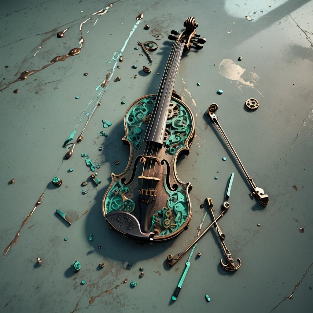 Mechanical Bronze Violin in Sci-Fi Style