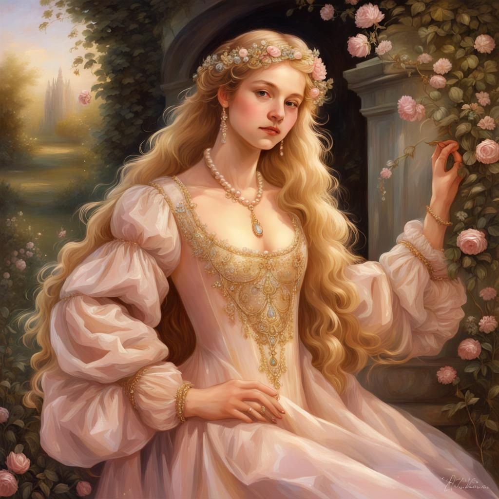 Renaissance Girl in Golden Gown, Artistic Portrait