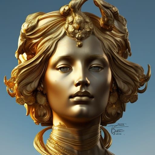 Golden Roman Goddess Statue in Detailed Portrait