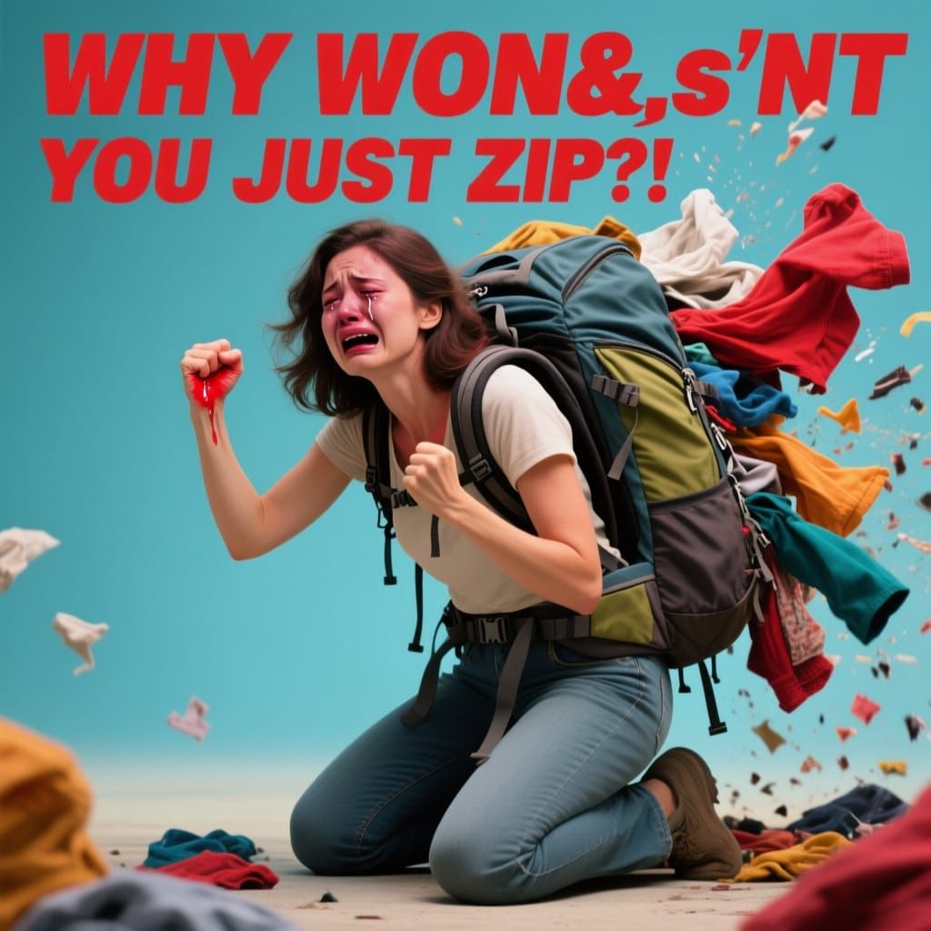 Woman Fights Stubborn Rucksack in Humorous Packing Struggle