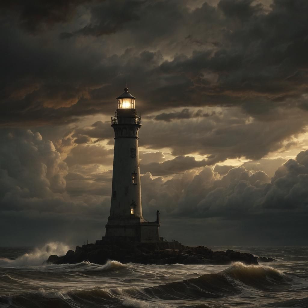 Dramatic Lighthouse Scene in Chiaroscuro Style