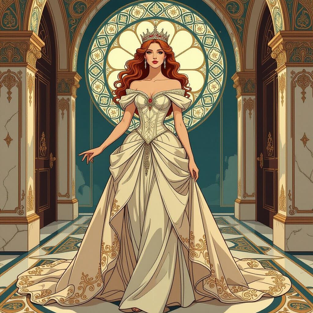 Elegant Princess in Alphonse Mucha Style