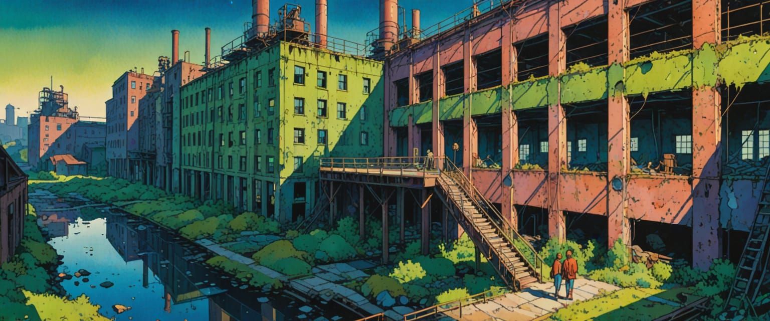 Exploring Abandoned Factory in Comic Book Style