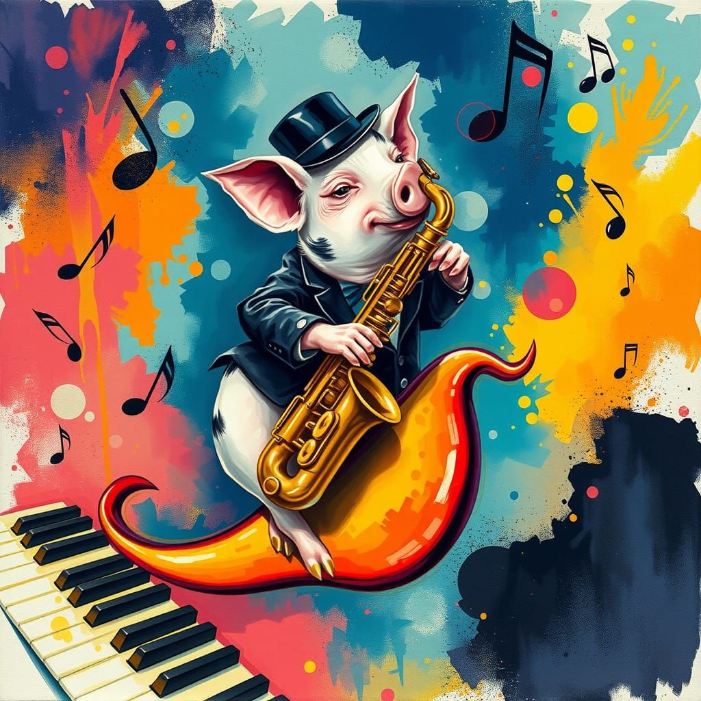 Pig in Zoot Suit Plays Jazz Saxophone