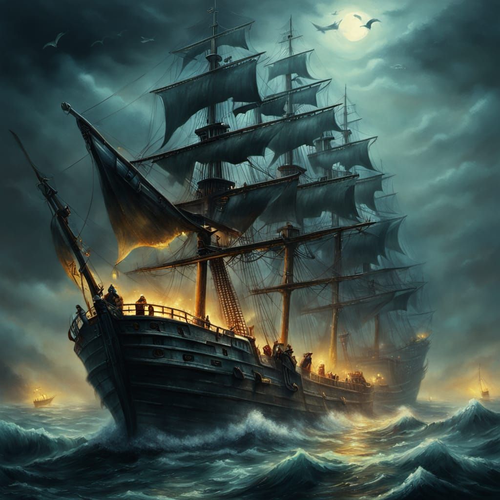 Sirens Lure Sailors in Dark Fantasy Oil Painting