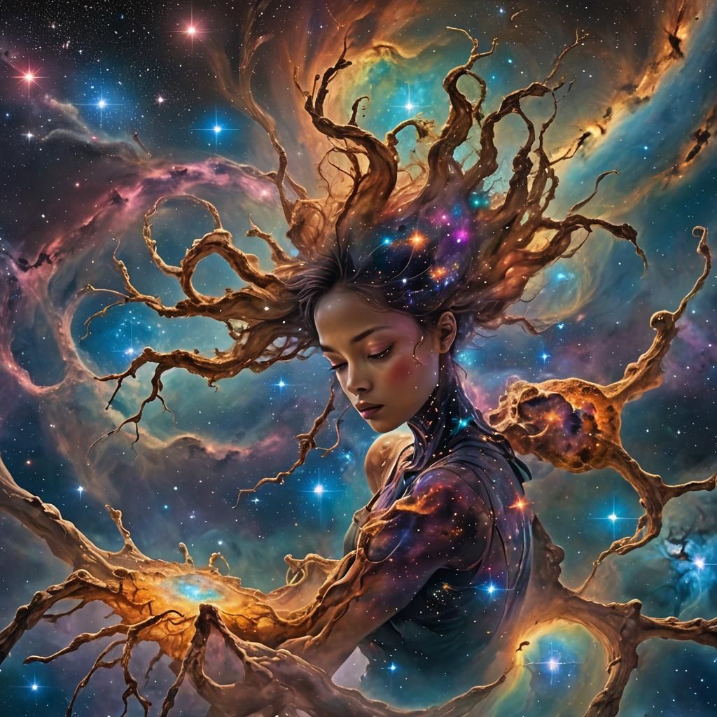 Ethereal Woman: A Surrealist Cosmic Dissolution