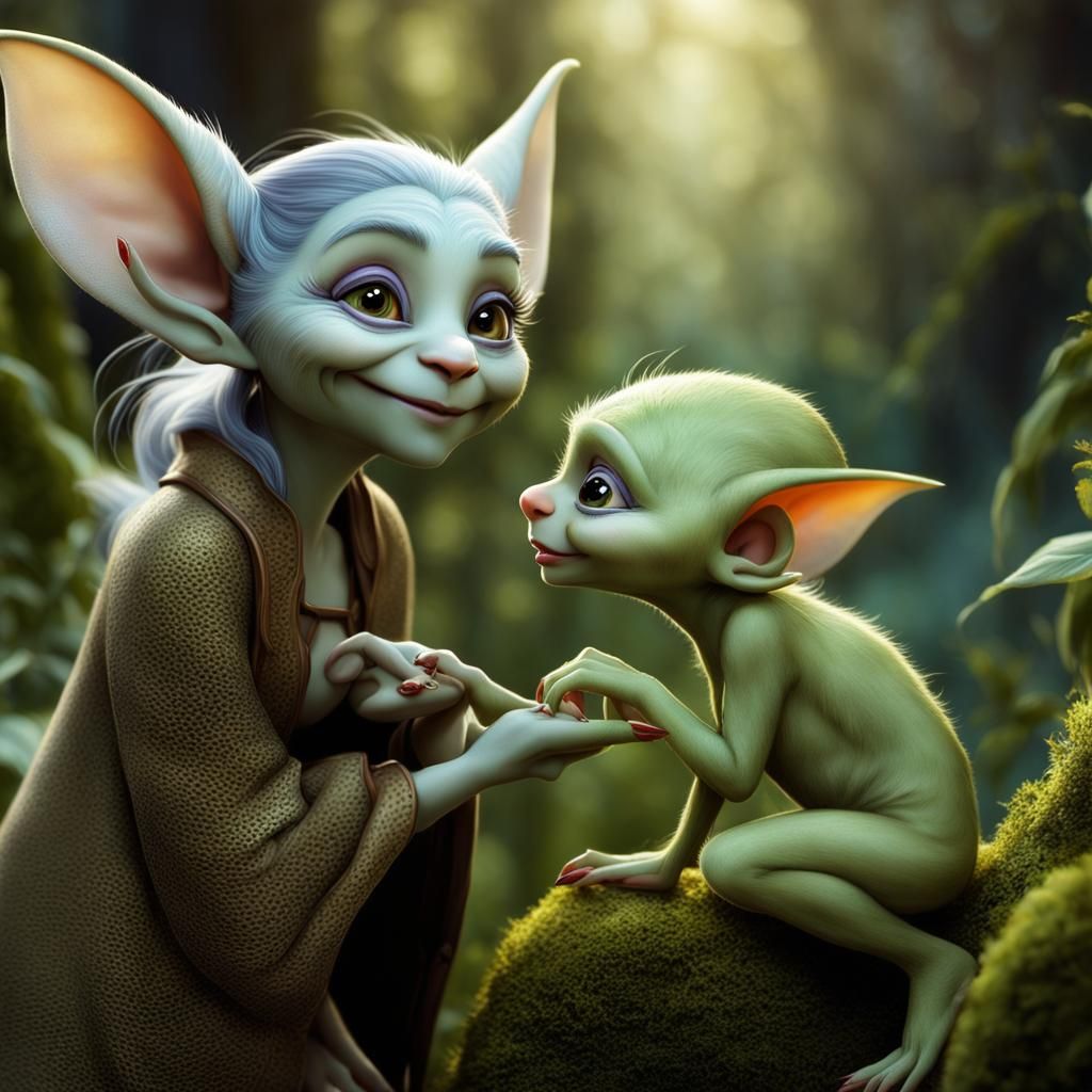 Enchanting Goblin Perched on Woman's Fingertip