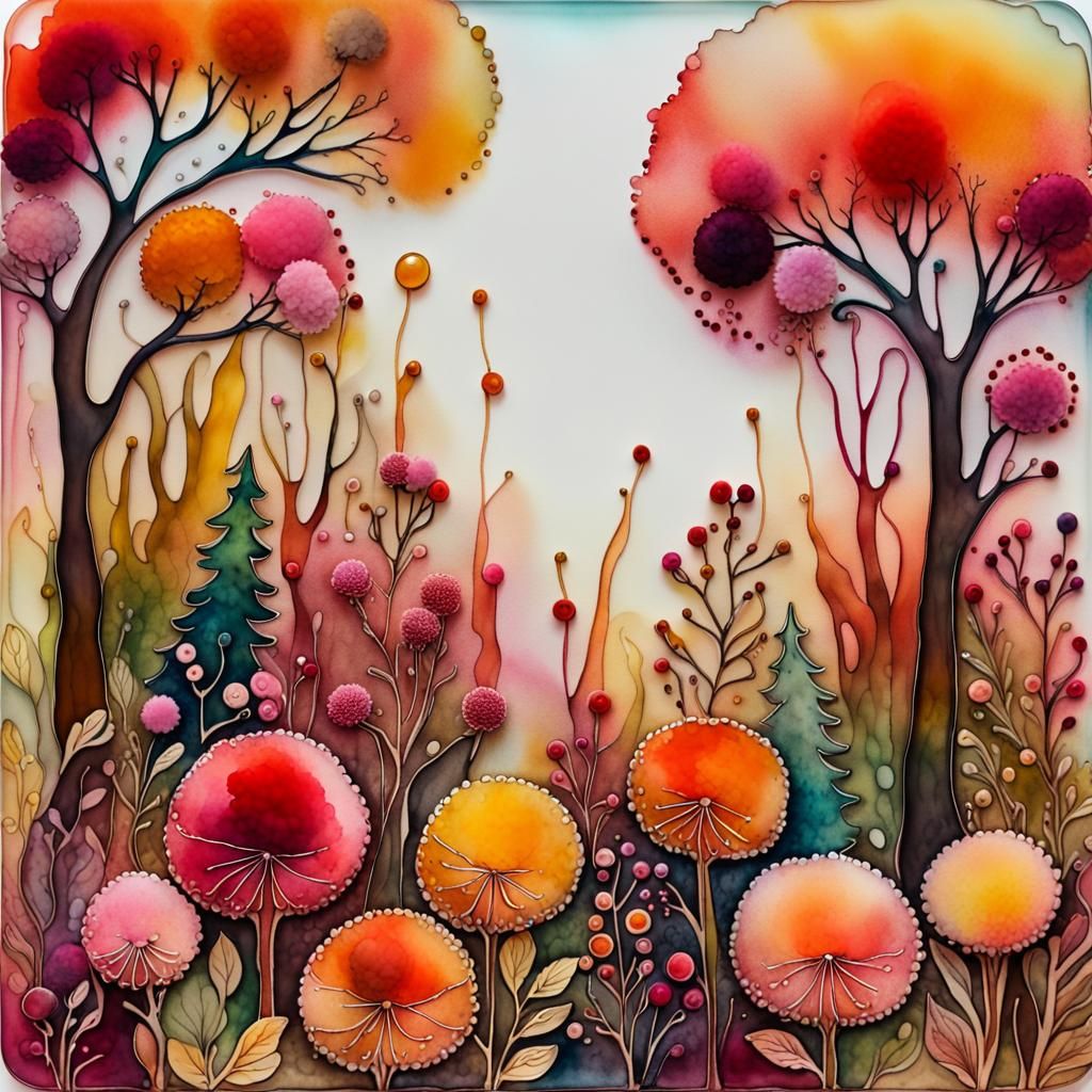 Whimsical Wild Garden in Watercolor and Alcohol Ink