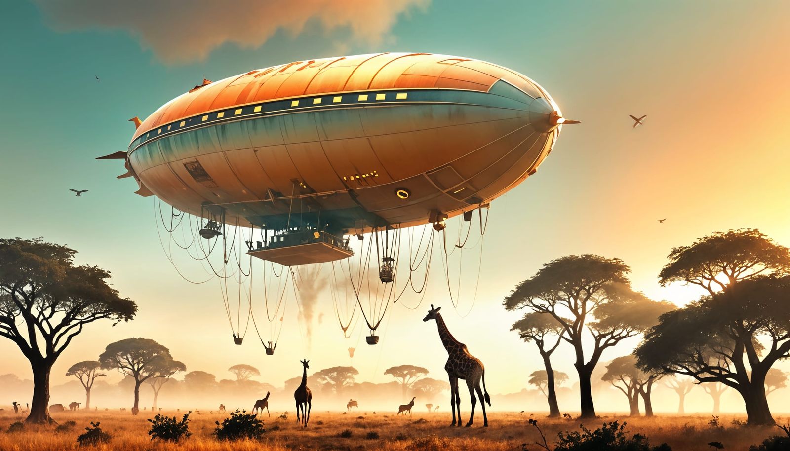 Airship Safari: Aetherpunk Scene in Golden Light