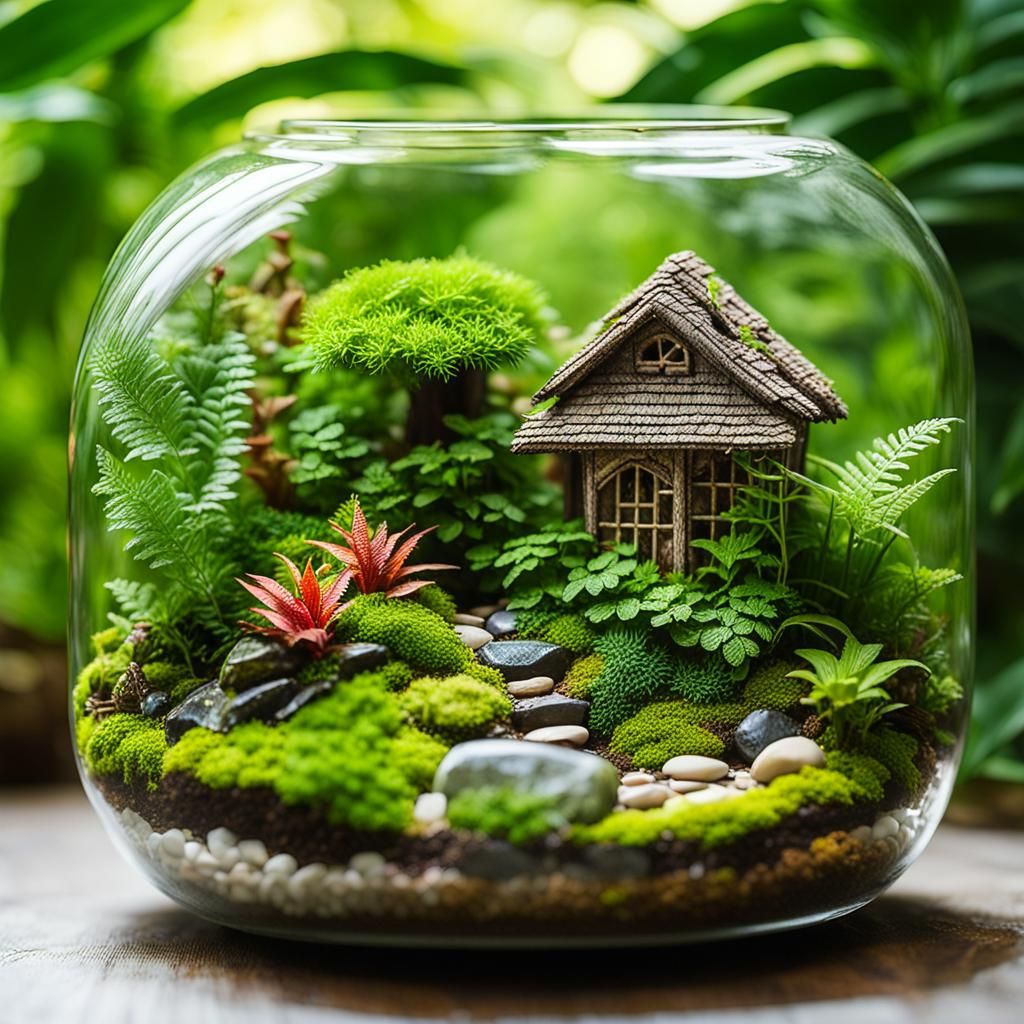 Miniature House in Lush Terrarium: Fantasy Concept Art