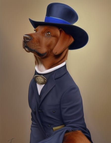 Dog in Suit and Fedora: Detailed Oil Painting