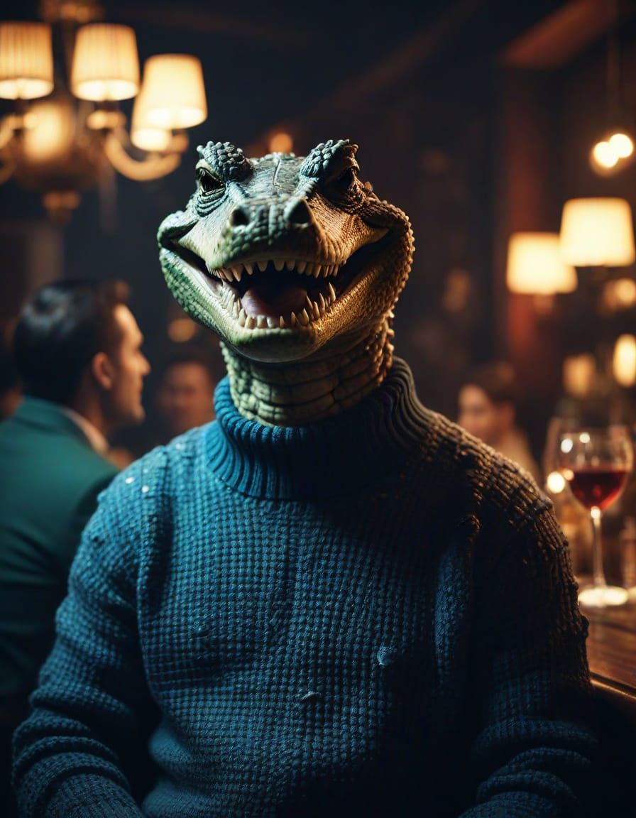 Smiling Crocodile in Sweater with Cocktail