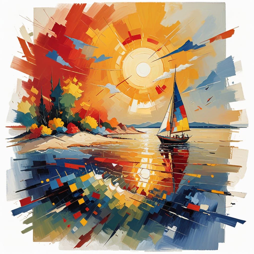 Summer Beach Sailboat in Kandinsky Style