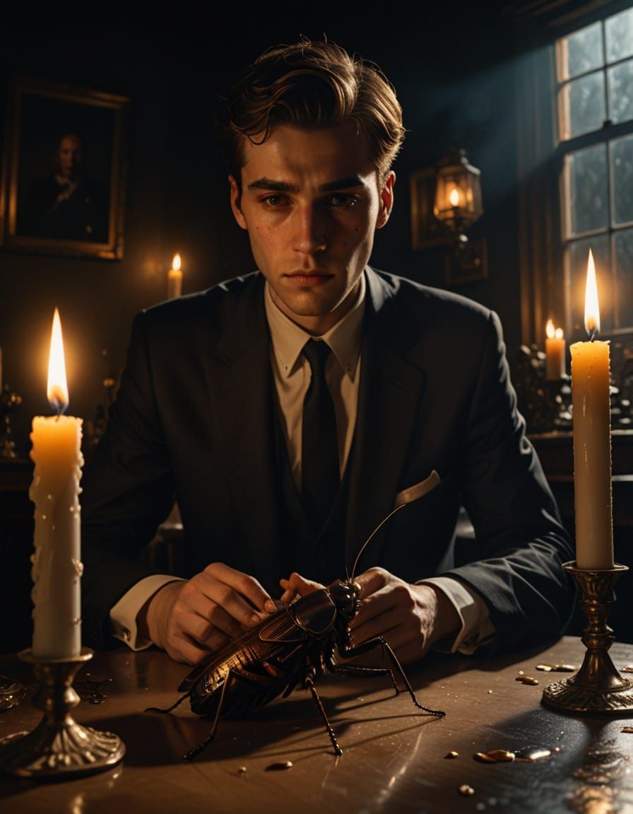 Man's Terrifying Transformation in Dark Realism Oil Painting