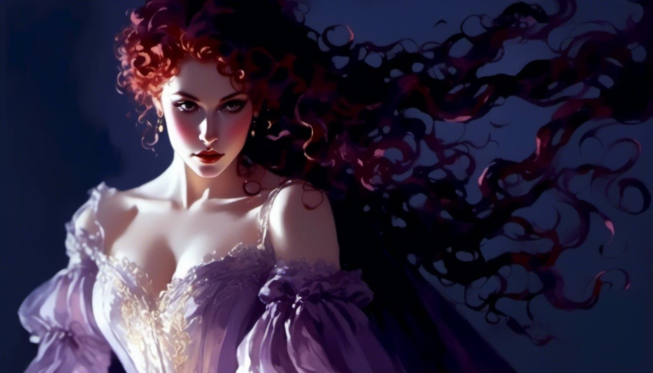 Victorian Witch Portrait with Purple Hair