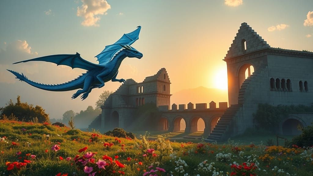 Ancient Fortress Amidst Dawn-Lit Valley