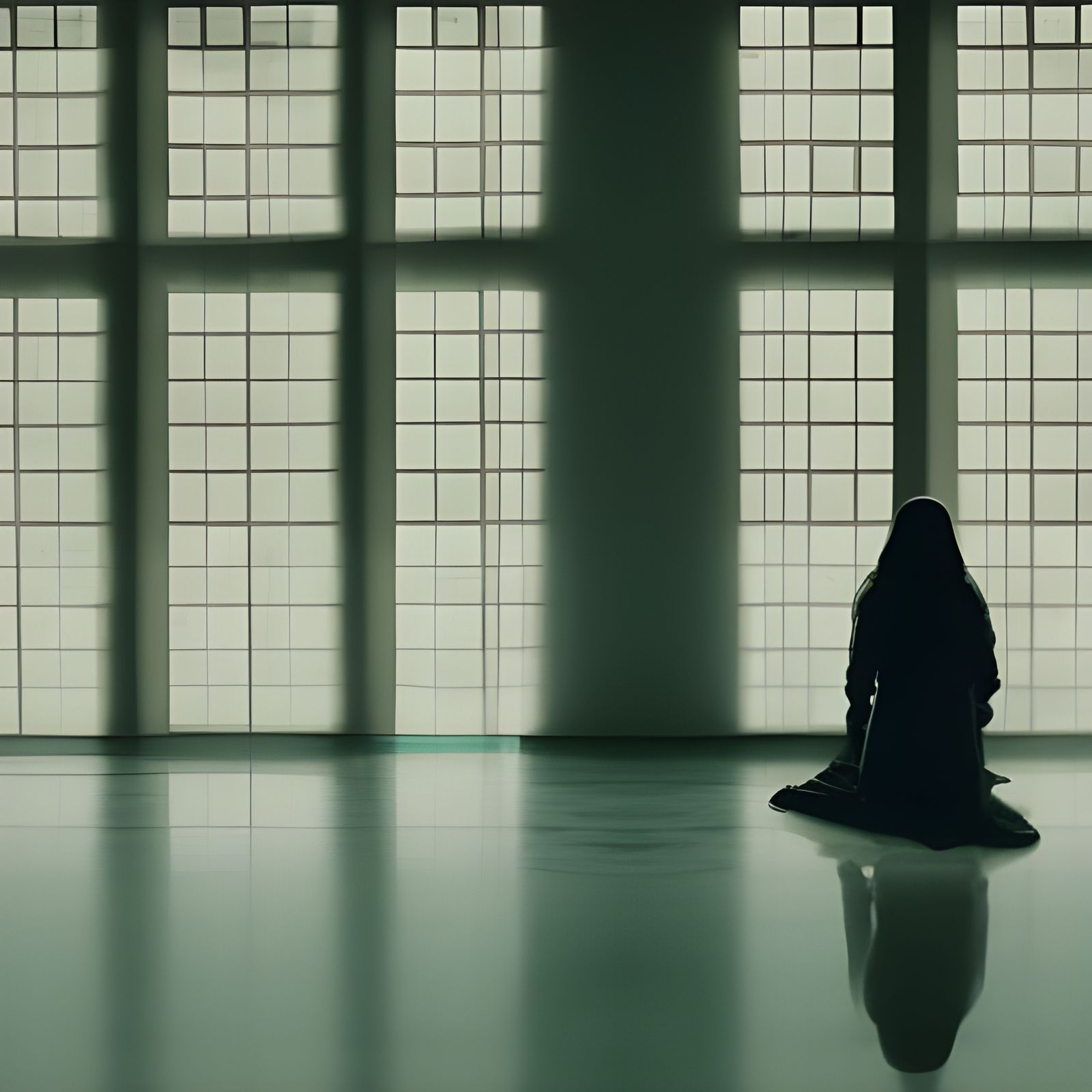 Woman's Shadow Behind Rainy Window in Wes Anderson Style