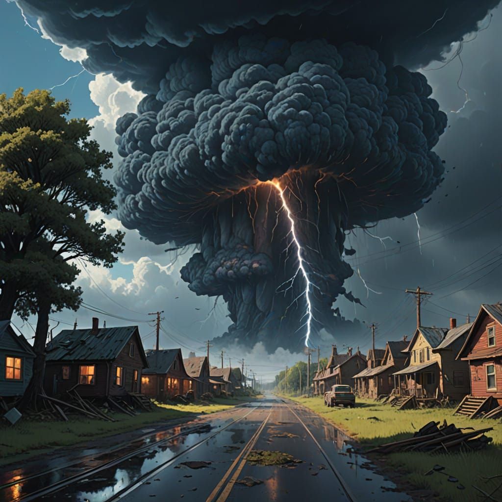 Swirling Tornado Unleashes Fury Amidst Dark Cumulonimbus Ski...