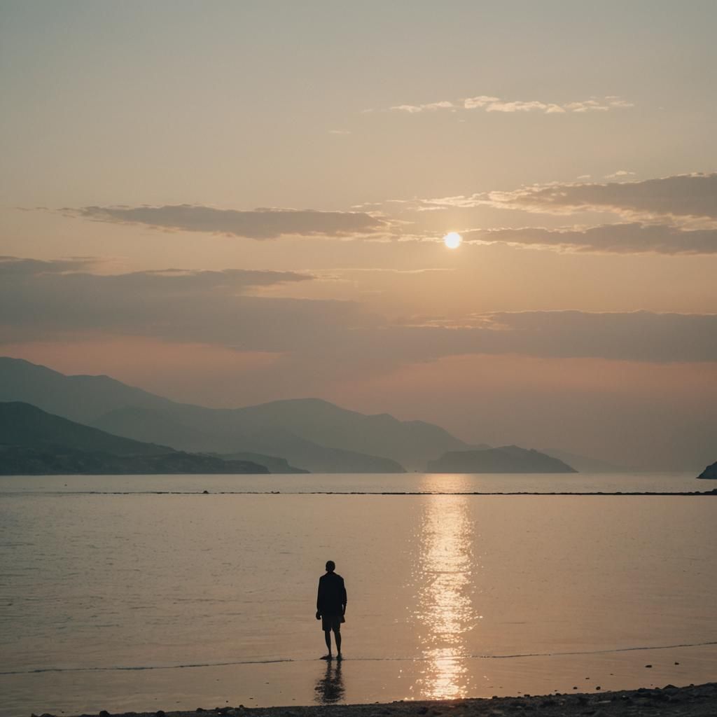 Calabrian Beach Sunset with Distant Islands: Cinematic View