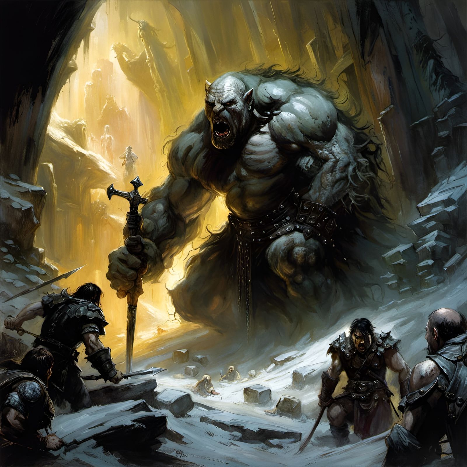 Ogre Massacre in Dark Cave, Digital Art