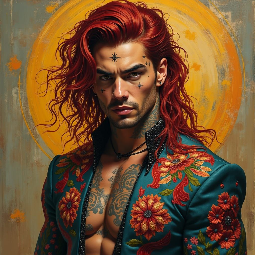 Mystical Latino Warrior in Avant-Garde Attire with Swirling ...