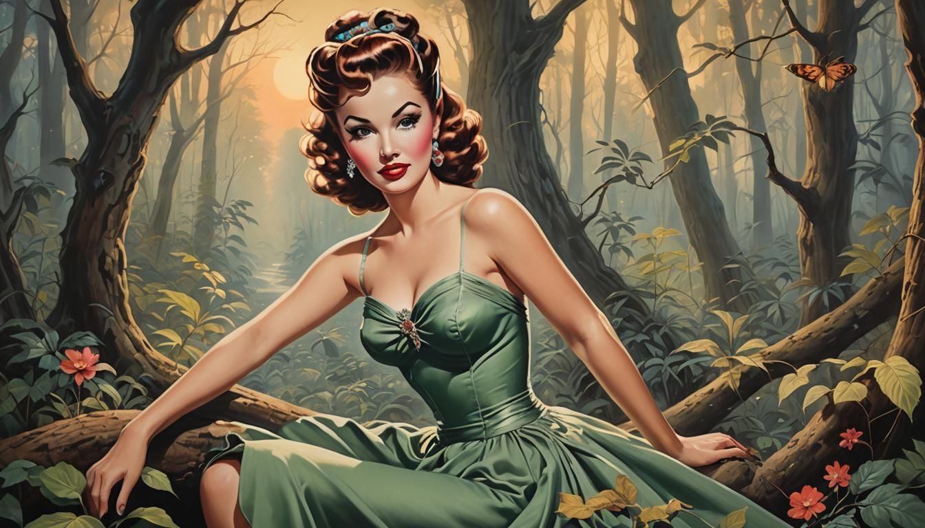 Vargas Style Pin-Up in Enchanted Forest