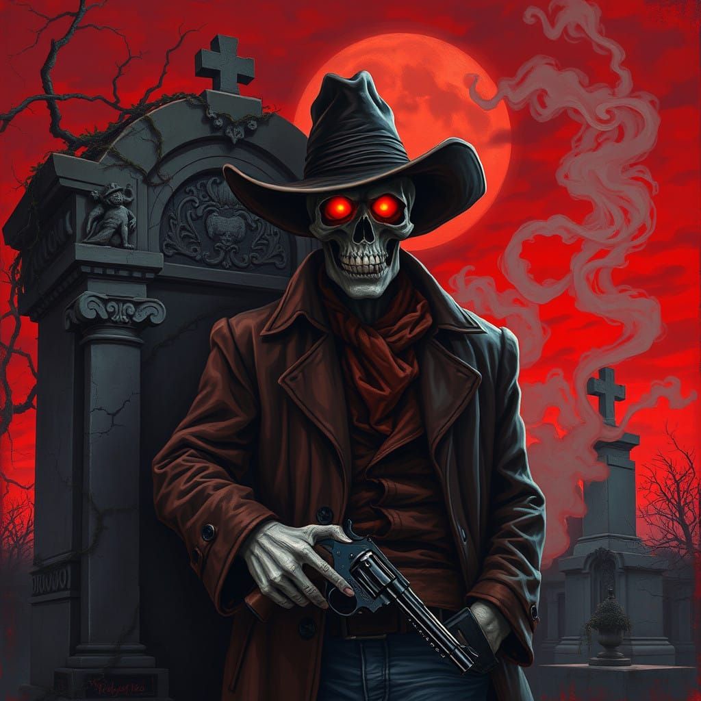 Mysterious Undead Cowboy Adorned Mausoleum Twilight