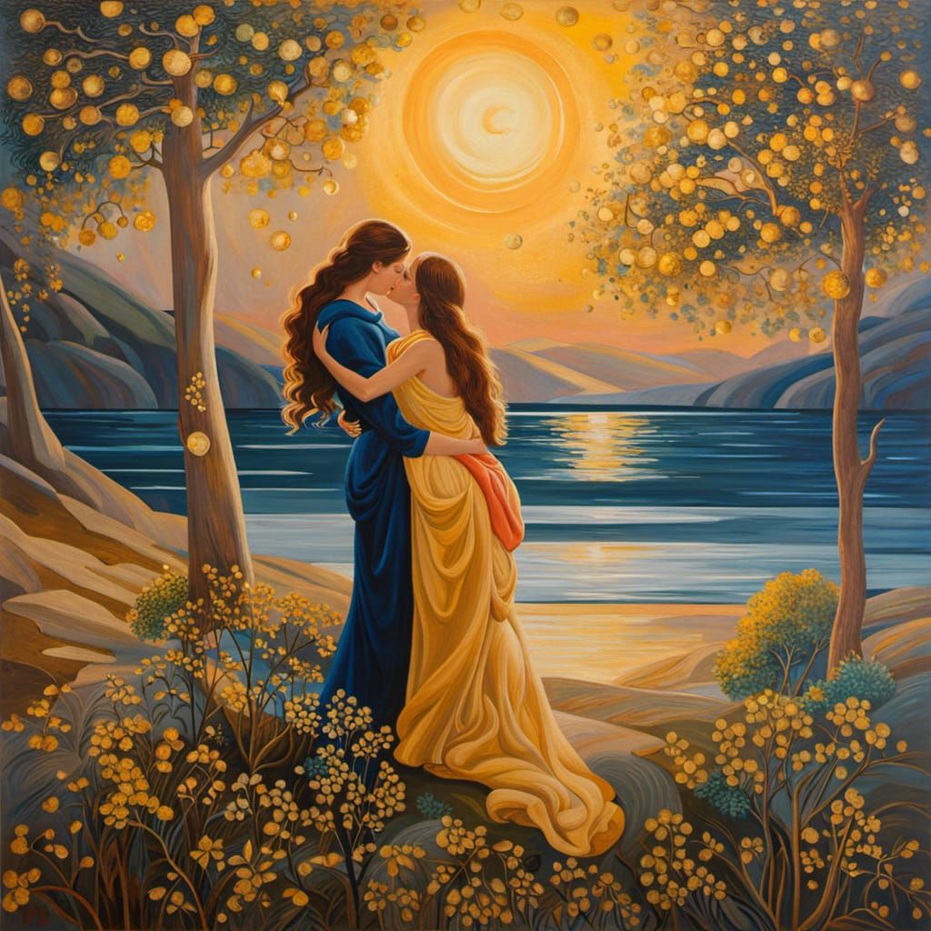 Renaissance Painting of Two Women Kissing