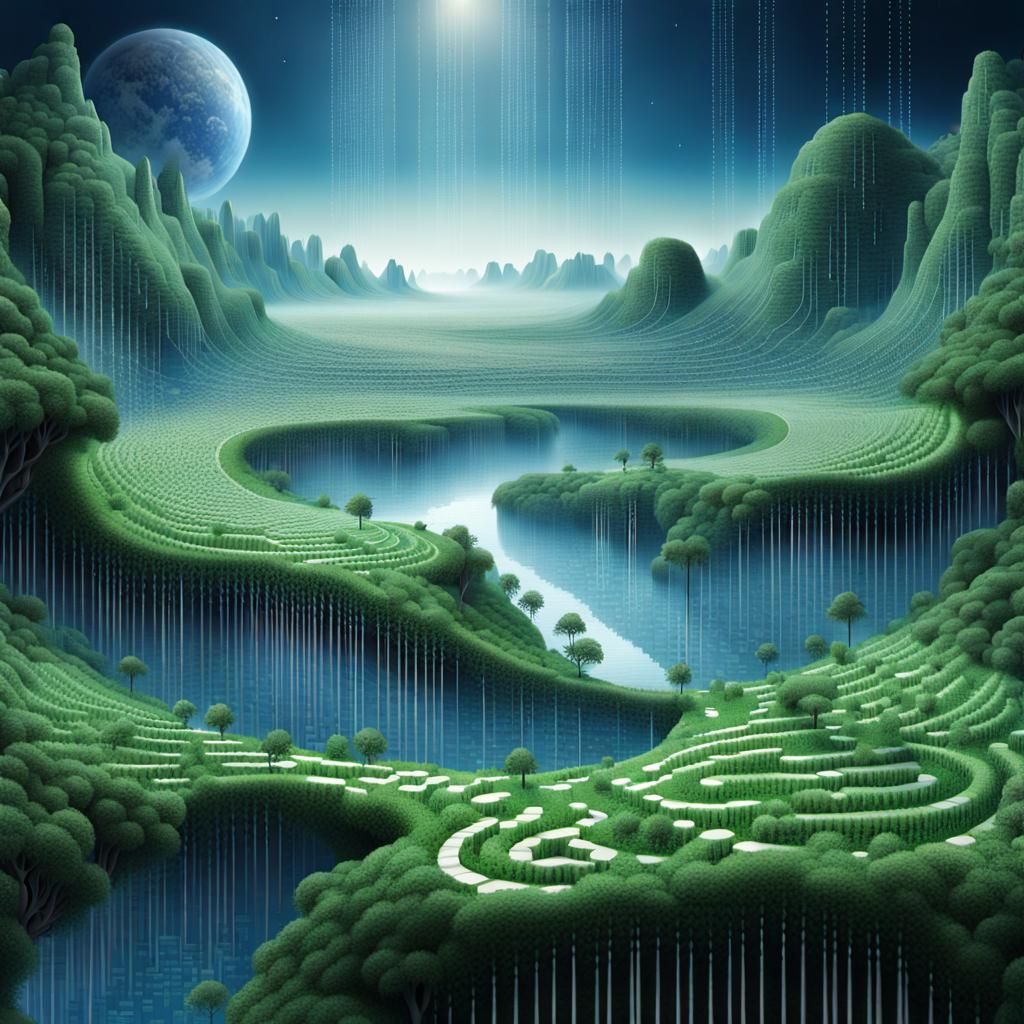 Binary Code Dream World Hyperdetailed Landscape